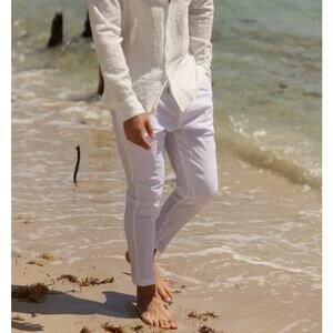 SALTY WEEKEND Mykonos Seersucker Pants White Sz XL $158 {A1}